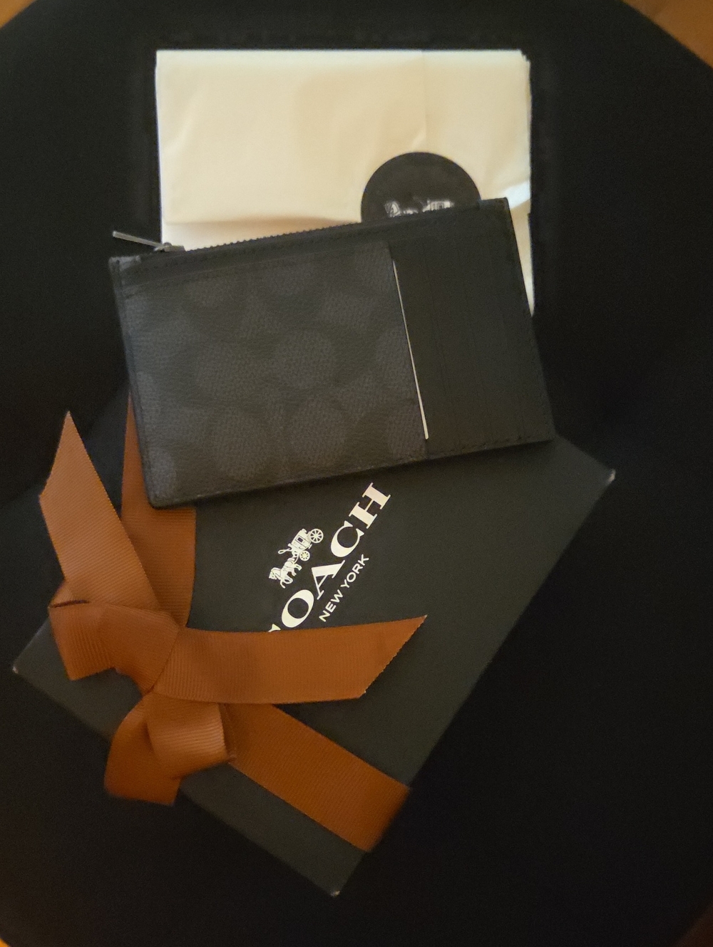 Coach Black Signature Zip Card Case